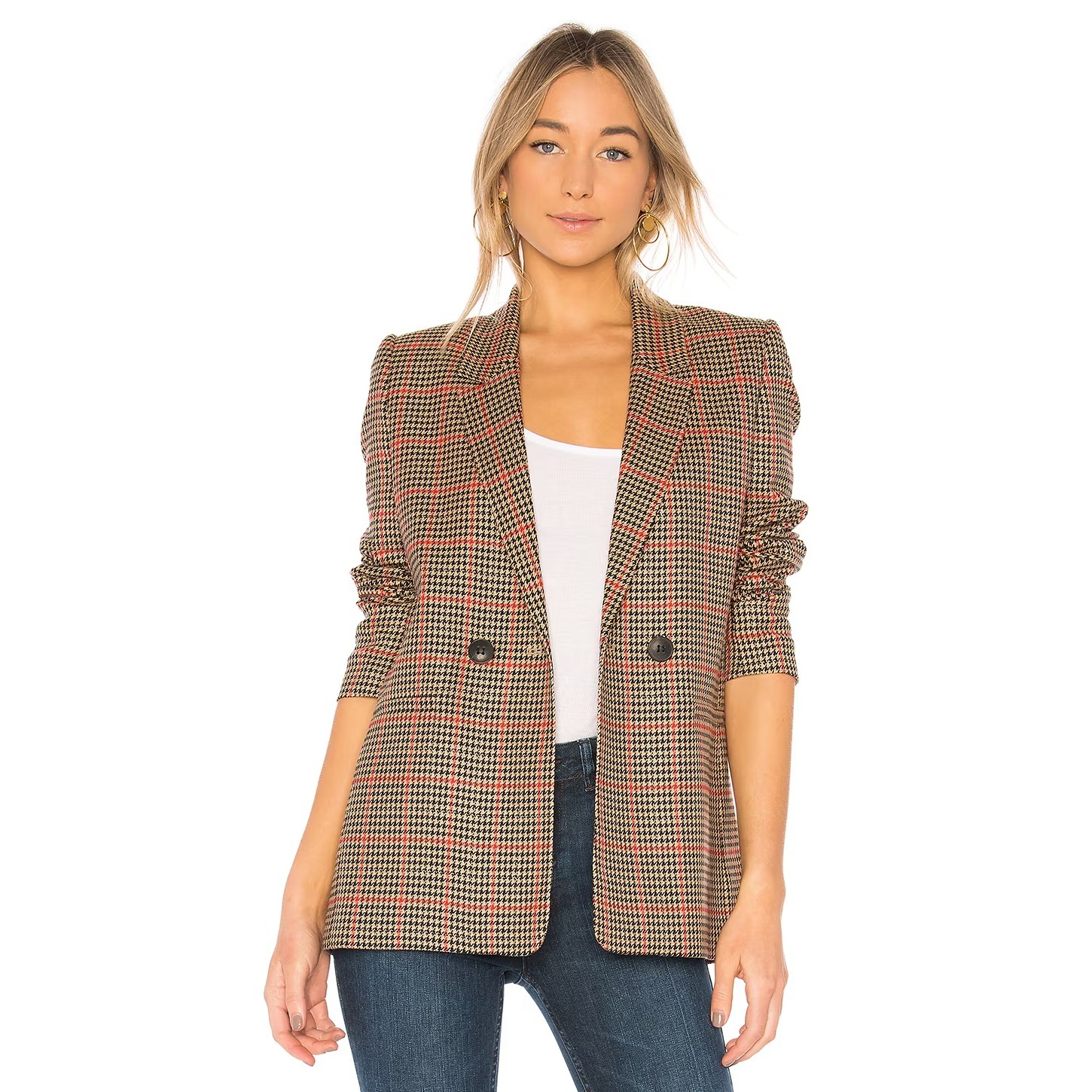 Anine Bing Madeline Brown Houndstooth Metallic Threads Academia Blazer Size Xs